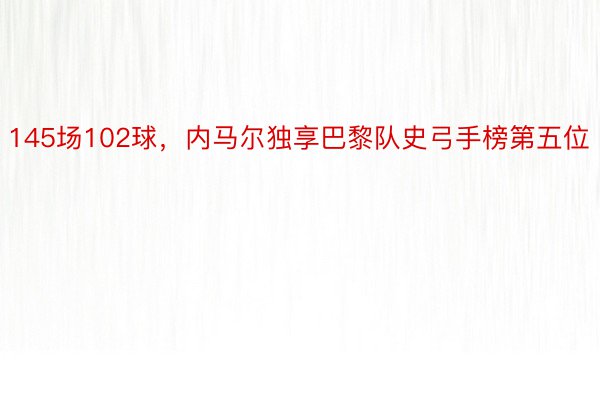 145场102球，内马尔独享巴黎队史弓手榜第五位