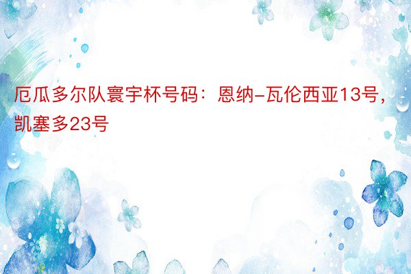 厄瓜多尔队寰宇杯号码：恩纳-瓦伦西亚13号，凯塞多23号